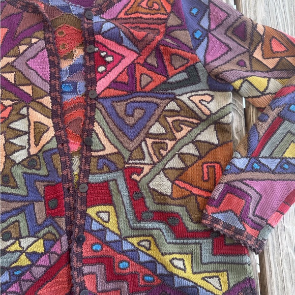 Peruvian Connection Colorful Geometric Pattern Cardigan - Picture 4 of 5